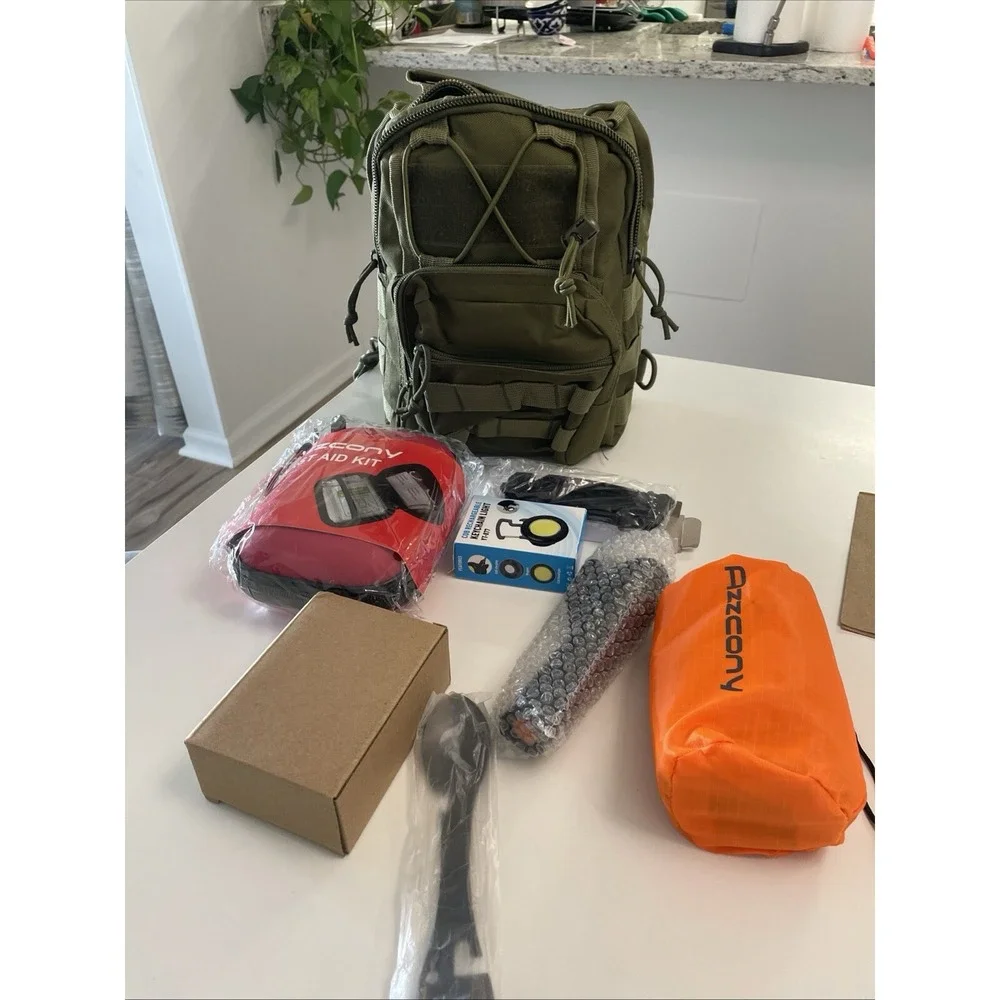 Tactical Bag W/Home Emergency  Azzcony  Survive Kit Supply's 27 Ps 1 Person New